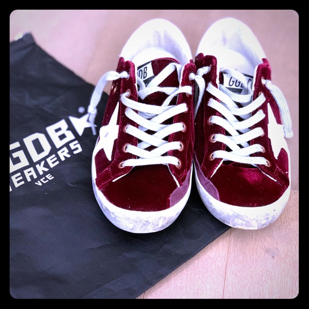 Authentic Golden Goose Red velvet low-top sneakers